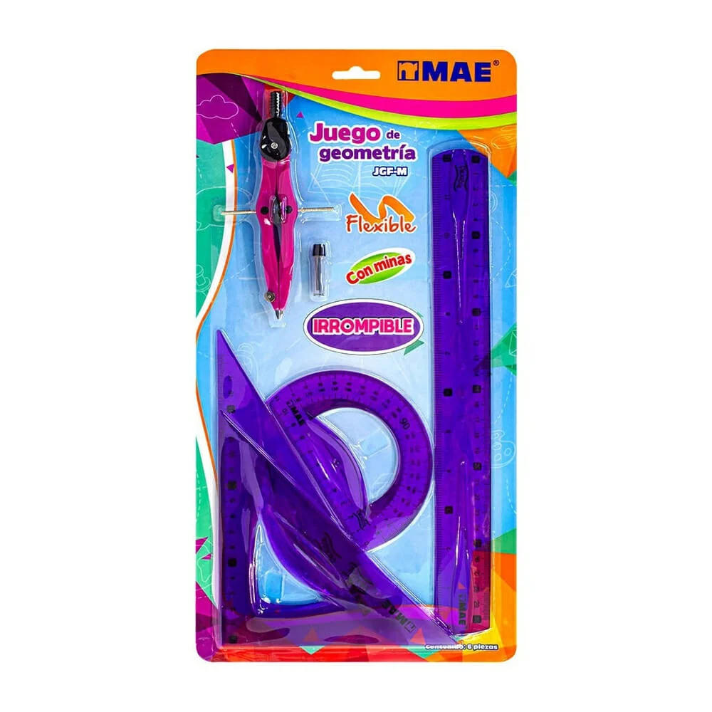 Juego de geometría mae con 6 piezas, regla flexible y minas de repues…