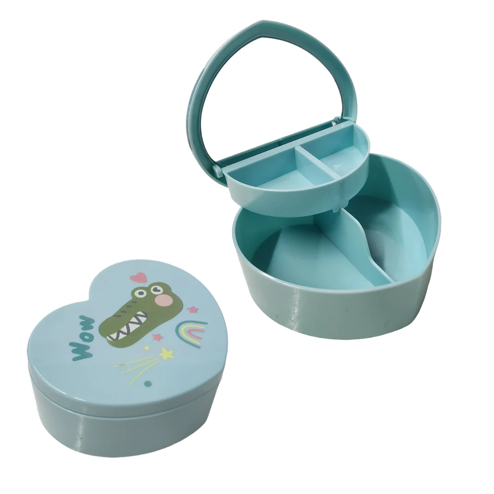 Joyero de plástico en forma de corazón con estampado en forma de animales y espejo pequeño, variedad de diseños / 252et