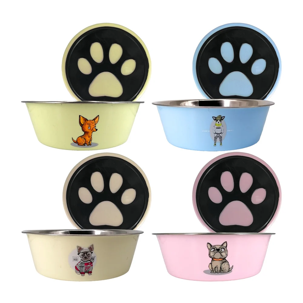 Plato redondo mediano de metal 19cm para mascota, con estampado de pe…