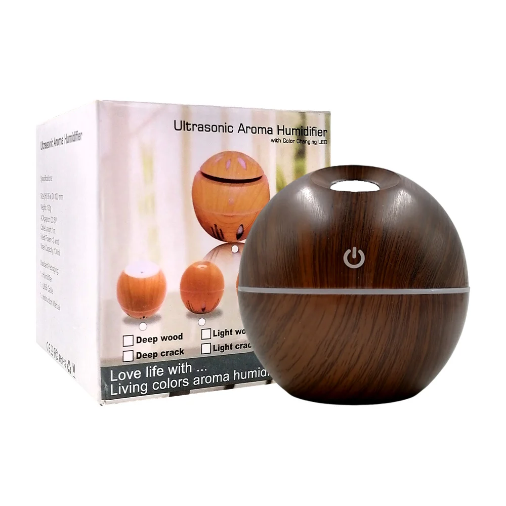 Humidificador redondo de plástico con diseño tipo madera y luz led rg…