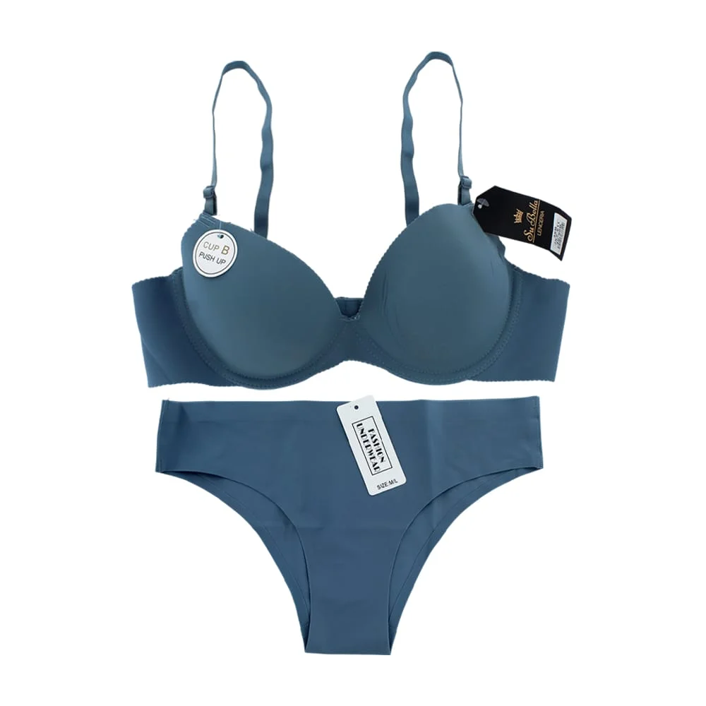 Conjunto de lencería de 2 piezas, brasier liso copa c con efecto push…