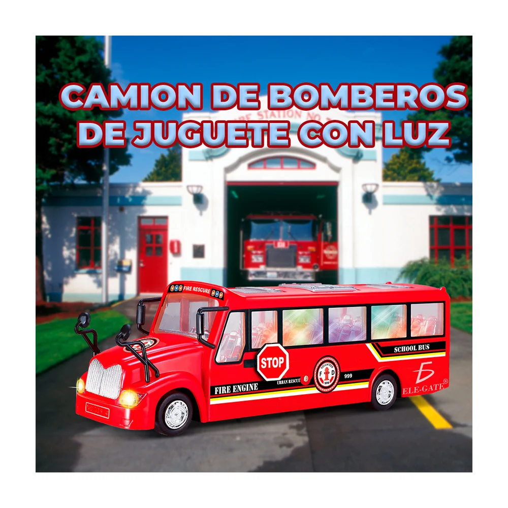 Juguete con movimiento en forma de camión autobús para bomberos
