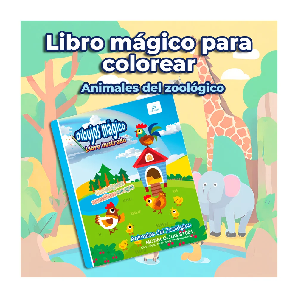 Libro mágico reutilizable con dibujos ilustrados de animales del zool…