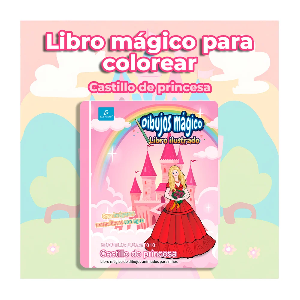 Libro mágico reutilizable con dibujos ilustrados de castillo de princesa y plumón para agregar agua / jug.st010