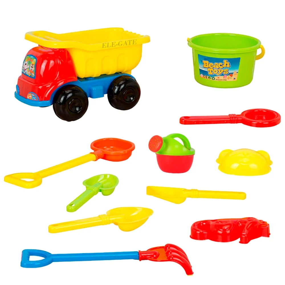 Set de playa con 11 piezas incluye camioncito, cubeta, regadera, 6 pa…