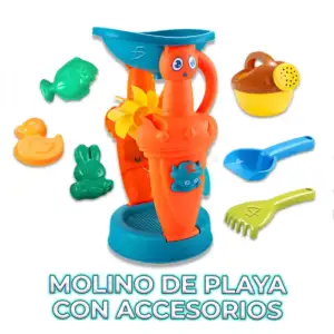 Set de playa con 2 palas, regadera, 3 moldes y molino grande para are…