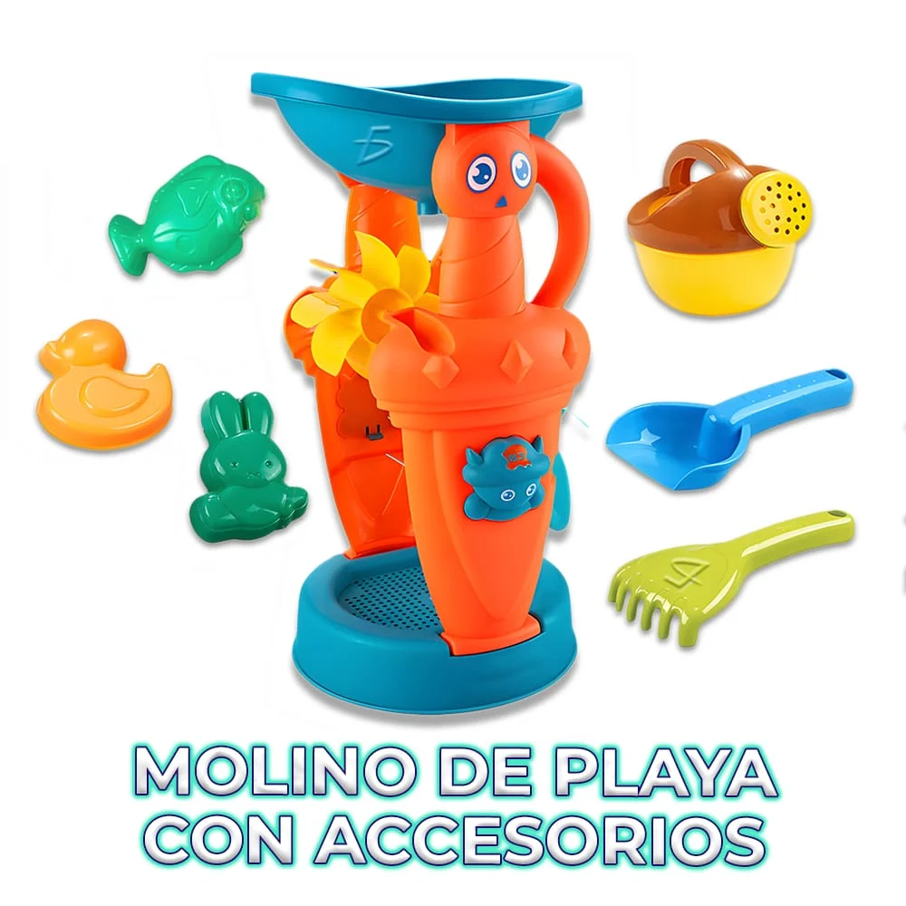 Set de playa con 2 palas, regadera, 3 moldes y molino grande para are…