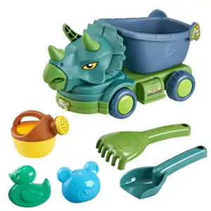 Dino set de playa con 6 piezas incluye dino camión, 2 palas pequeñas,…