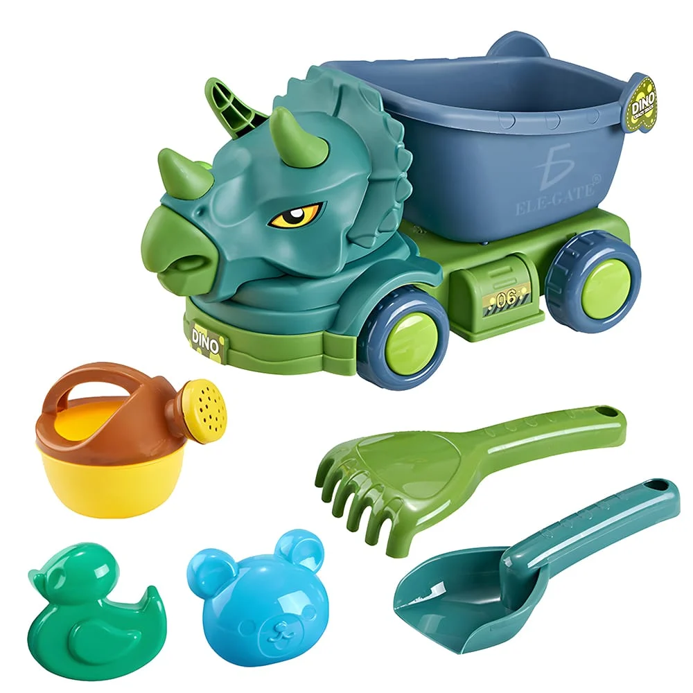 Dino set de playa con 6 piezas incluye dino camión, 2 palas pequeñas,…