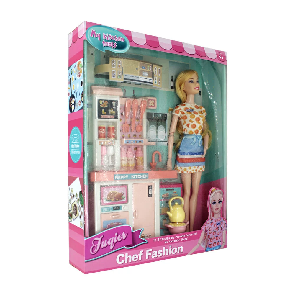 Muñeca articulada fuqier con cocina integral y accesorios en forma de…