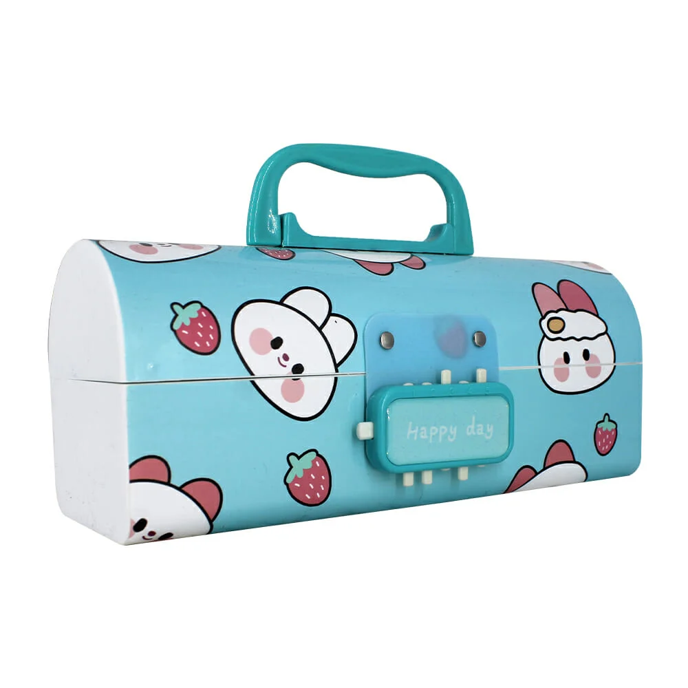 Estuche lapicera con diseño kawaii, 3 compartimentos, espejo y marcad…