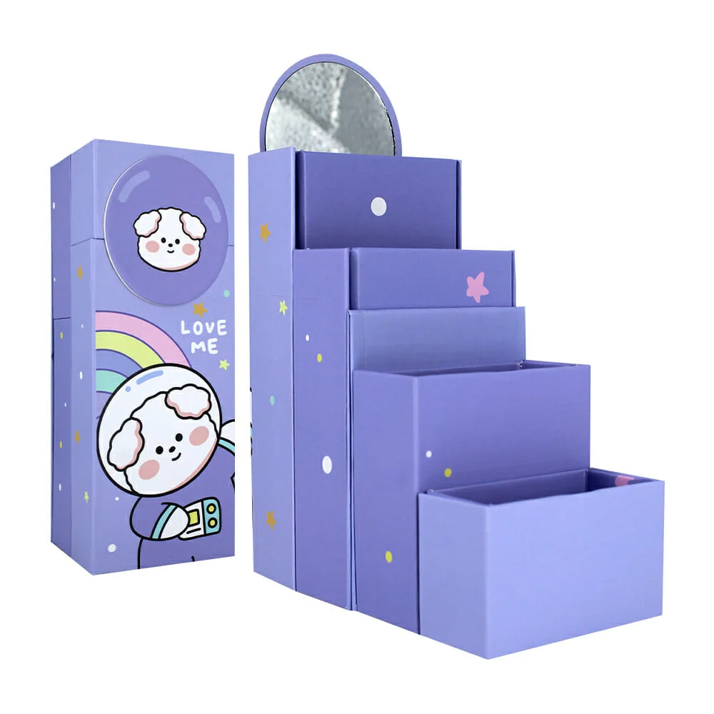 Estuche lapicera rectangular de 4 compartimentos con espejo, variedad…