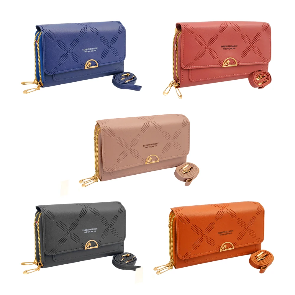 Cartera para dama con 3 compartimentos, relieves en forma de flor y b…