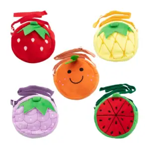 Bolsa pequeña redonda afelpada con diseño y estampado de fruta con as…