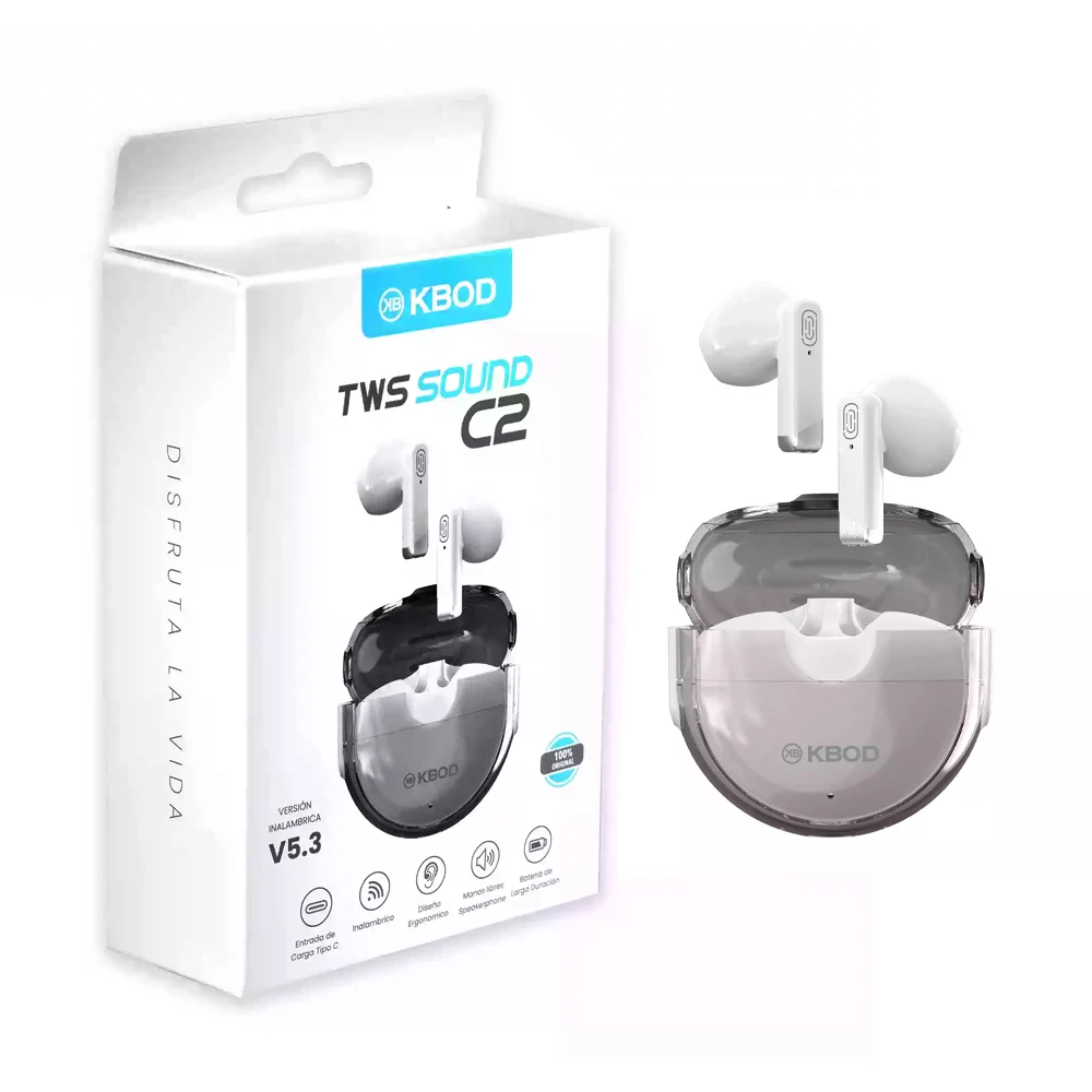 Audífonos inalámbricos tipo earphones con estuche de carga semitransp…