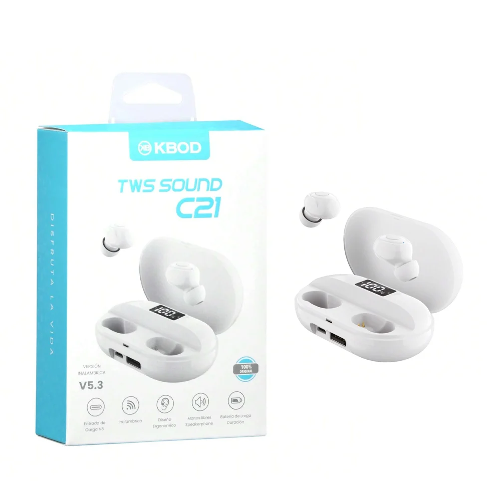 Audífonos inalámbricos bluetooth con diseño ergonómico y estuche de c…