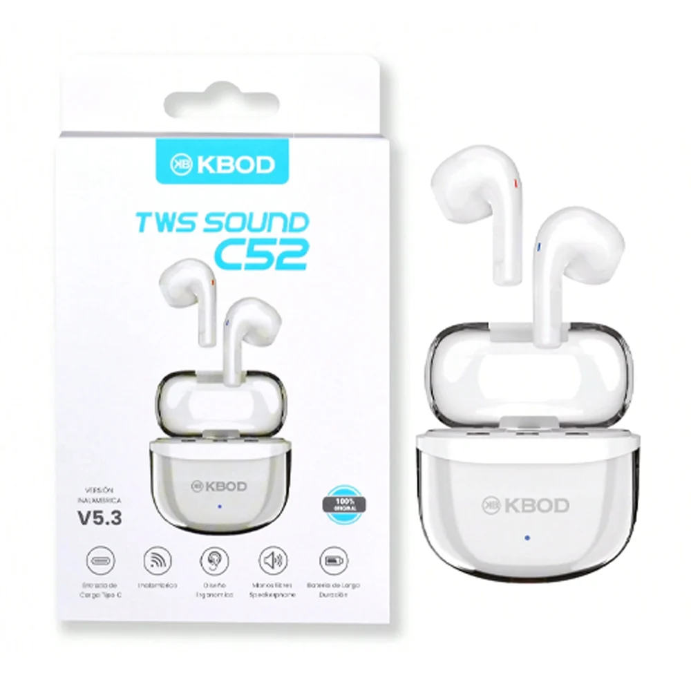 Audífonos inalámbricos tipo earphones con estuche de carga semitransp…