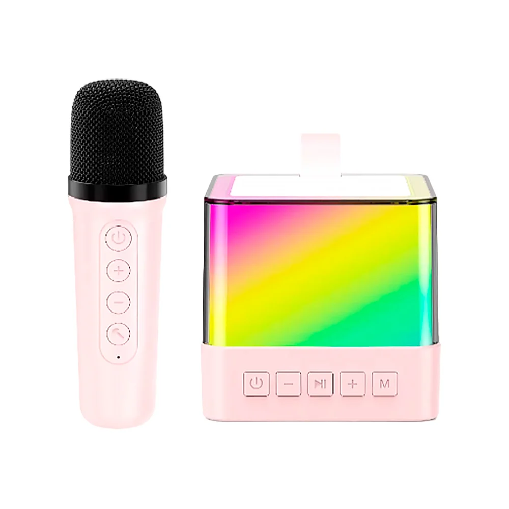 Bocina bluetooth pequeña karaoke con luz led rgb + micrófono inalámbr…