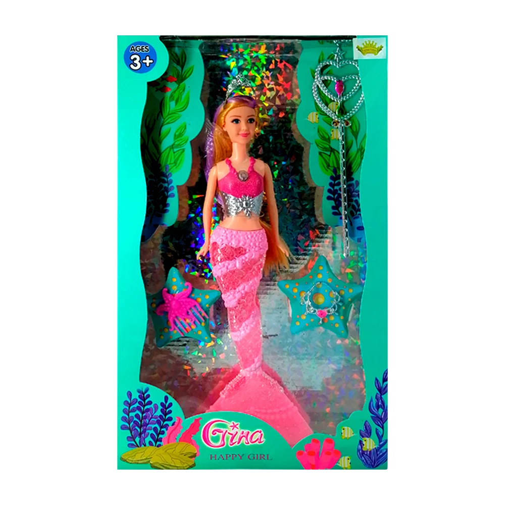 Muñeca sirena gina con luces, sonido y accesorios / happy girl / kj24…