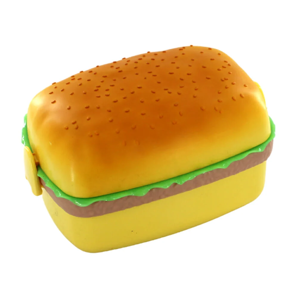 Tupper de plástico con 3 compartimentos en forma de hamburguesa recta…