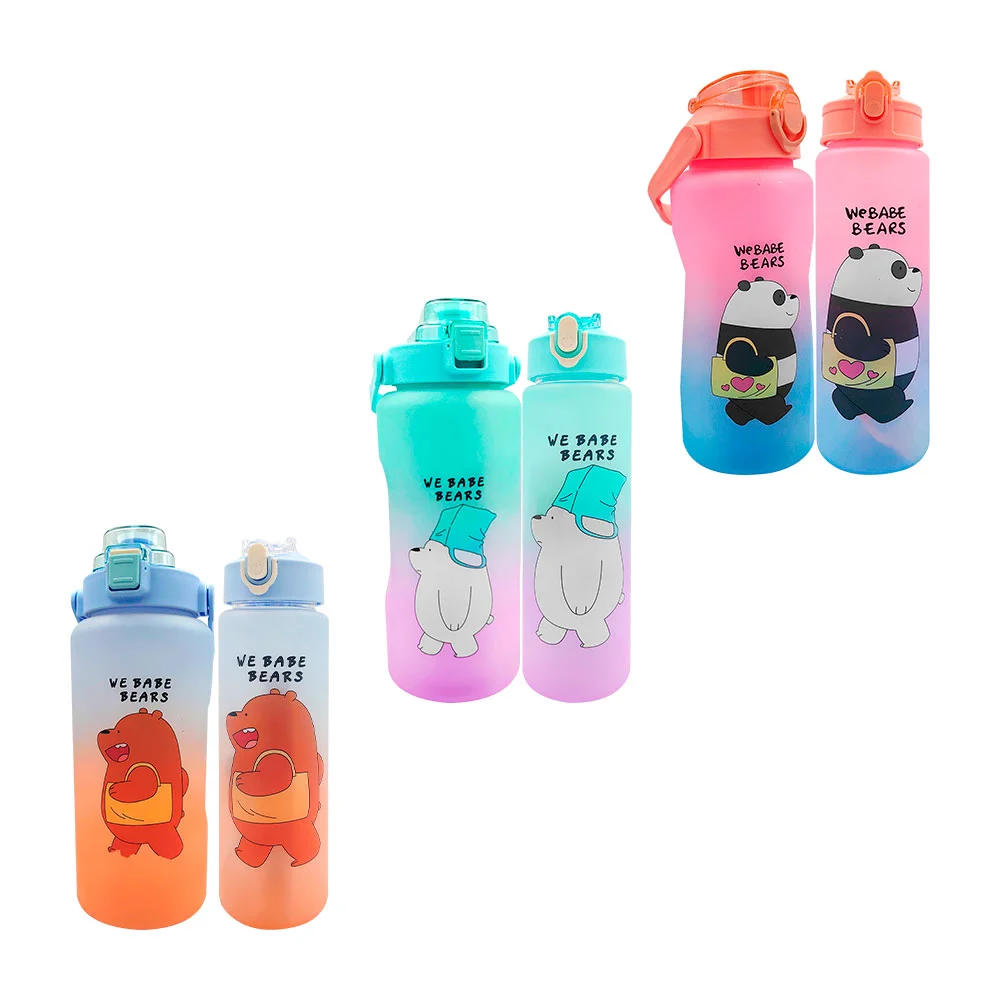 Juego de 2 botellas motivacionales bicolor con diseño de osos escanda…