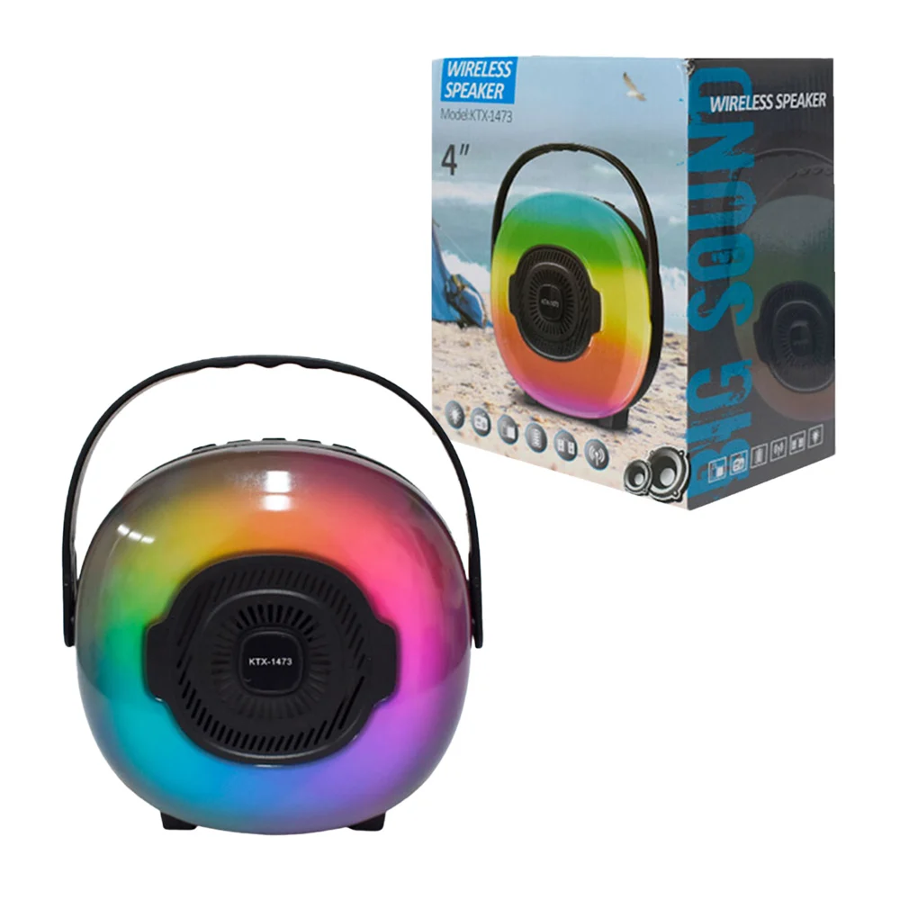 Bocina bluetooth de 4 pulgadas con luz rgb, radio fm, asa y puerto us…