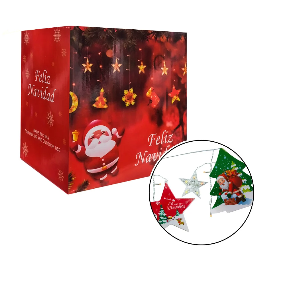Serie de luz led cálida con 5 figuras navideñas, estrellas y luces, v…
