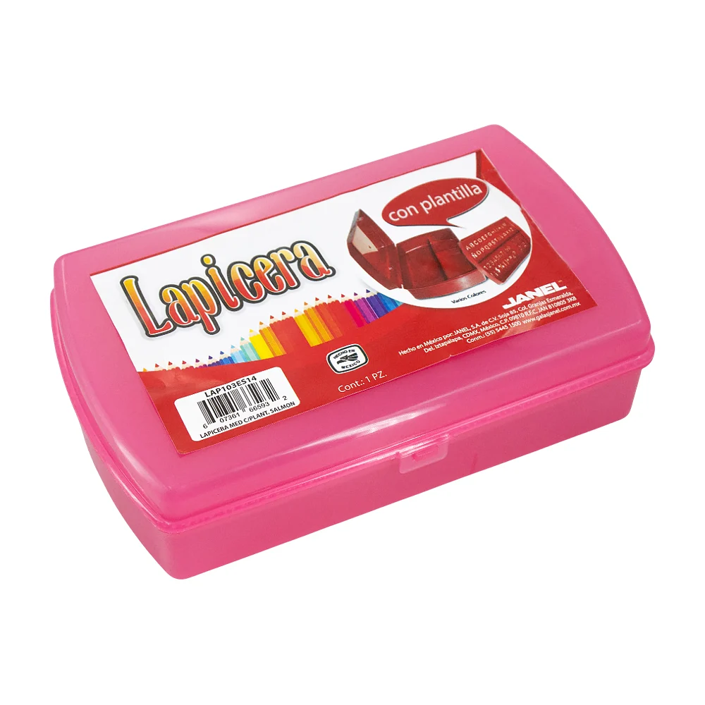 Caja lapicera mediana de plástico con varios compartimentos + plantil…