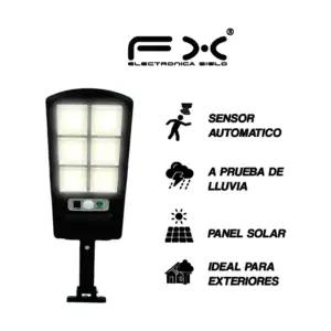 Lámpara solar con 6 leds, sensor de movimiento, panel solar y control…