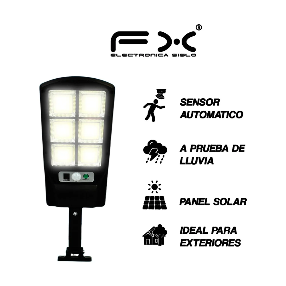 Lámpara solar con 6 leds, sensor de movimiento, panel solar y control…