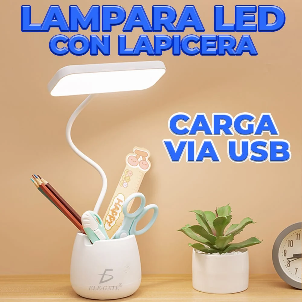 Lámpara de escritorio plegable con cable flexible y porta lápices, va…