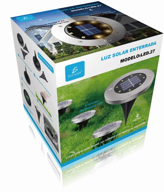 Caja de 4 lámparas solares de piso a prueba de agua, batería de 600 m…