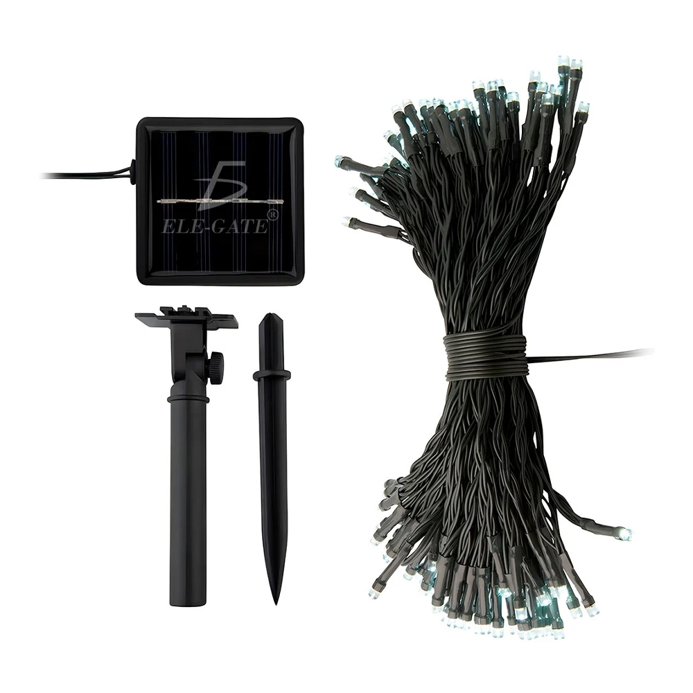 Serie de cable verde con 100 luces navideñas de 10m en tono multicolor + panel solar para el exterior / led.64.10m