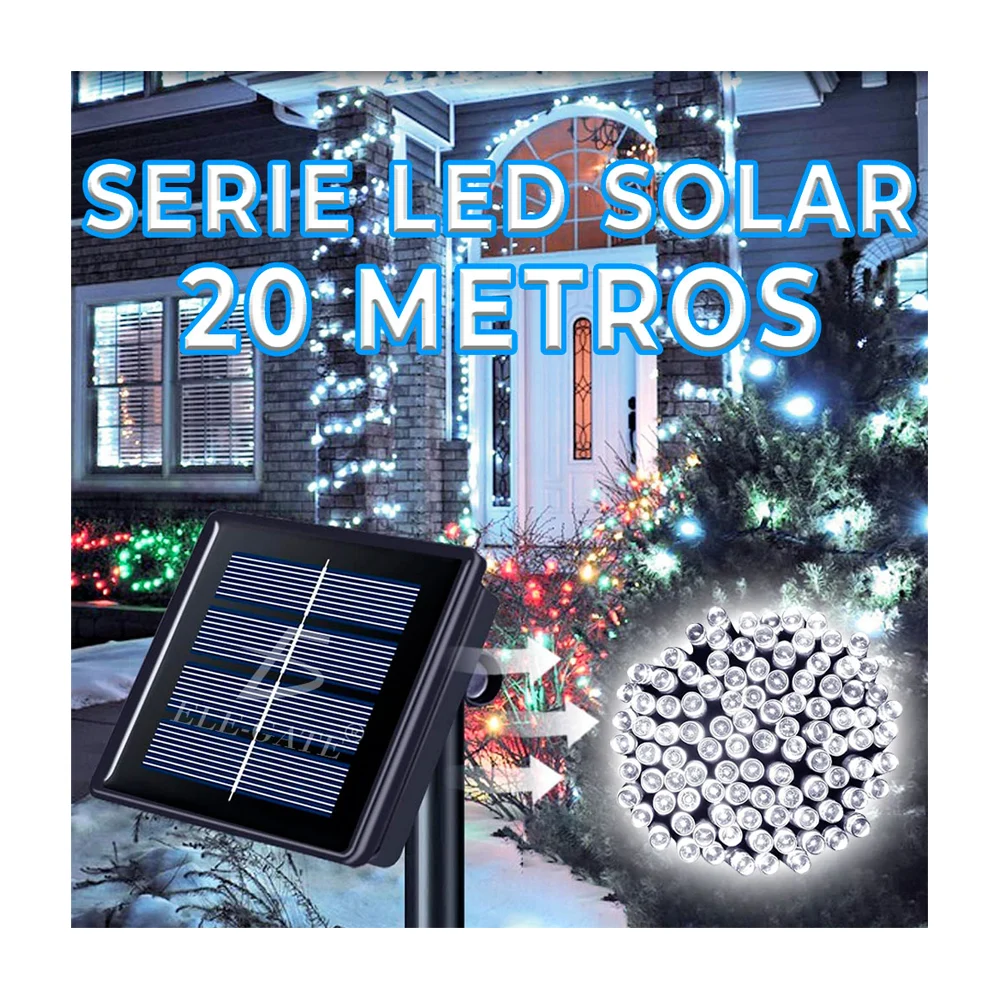 Serie de cable verde con 200 luces navideñas de 20m en tono multicolor + panel solar para el exterior / led.64.20m