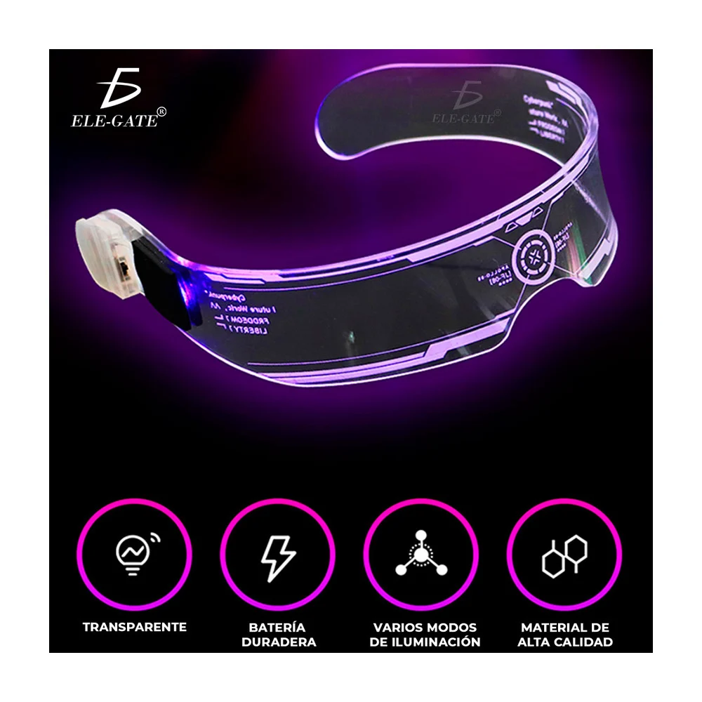 Lentes transparentes con luz led de 7 colores y 5 modos intercambiabl…