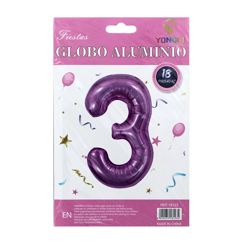 1pza Globo metálico yongli de 18 pulgadas en forma de número, varieda…