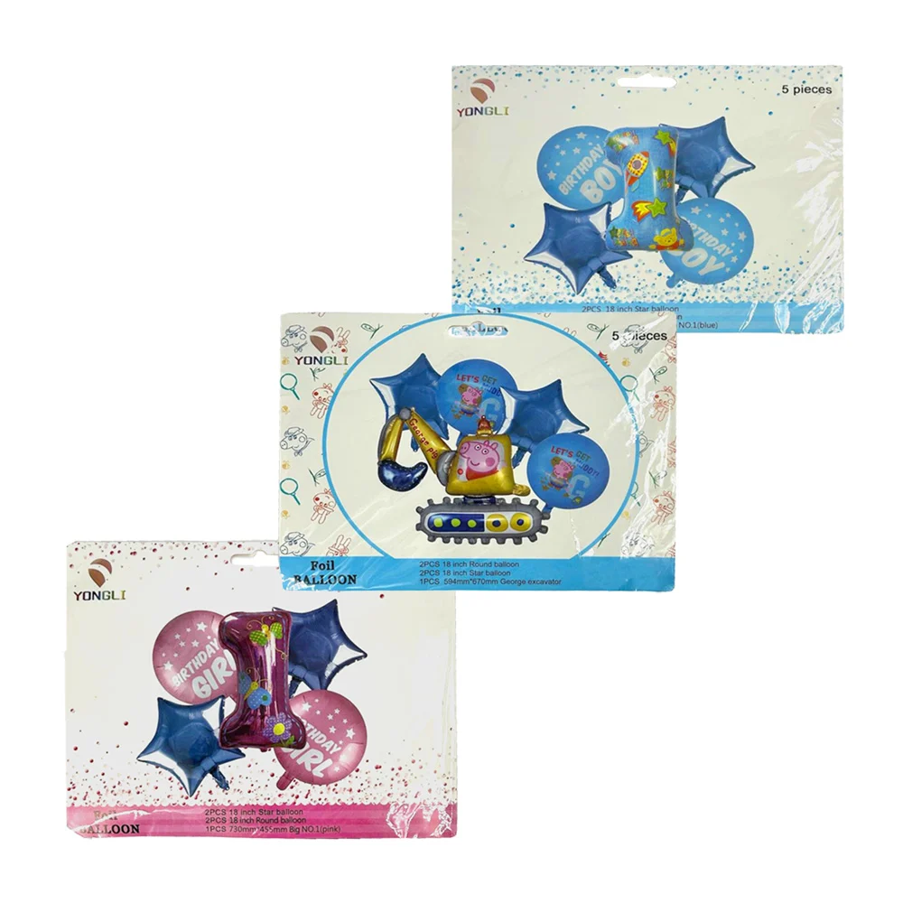 Set con 5 globos metálicos de feliz cumpleaños y diseño, variedad de …