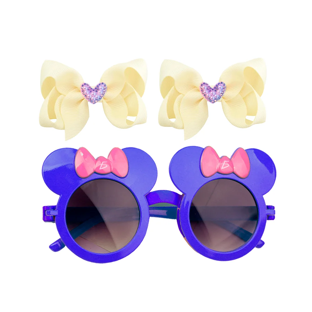 Juego de 2 moños pequeños + lentes en forma de orejas de ratón, varie…