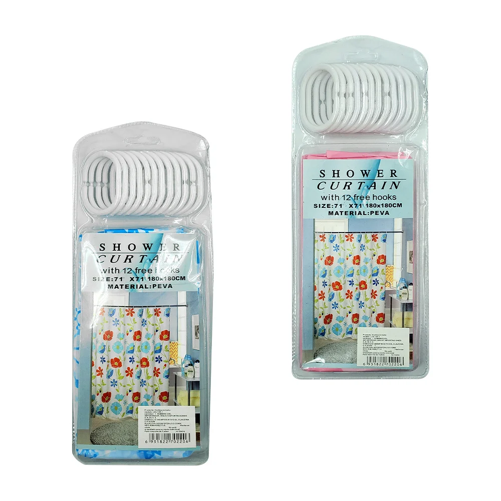 Cortina de baño con diseño estampado, ganchos para colgar, plastifica…