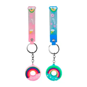 1pza Llavero en forma de dona con arcoíris y estrellas + banda con fr…