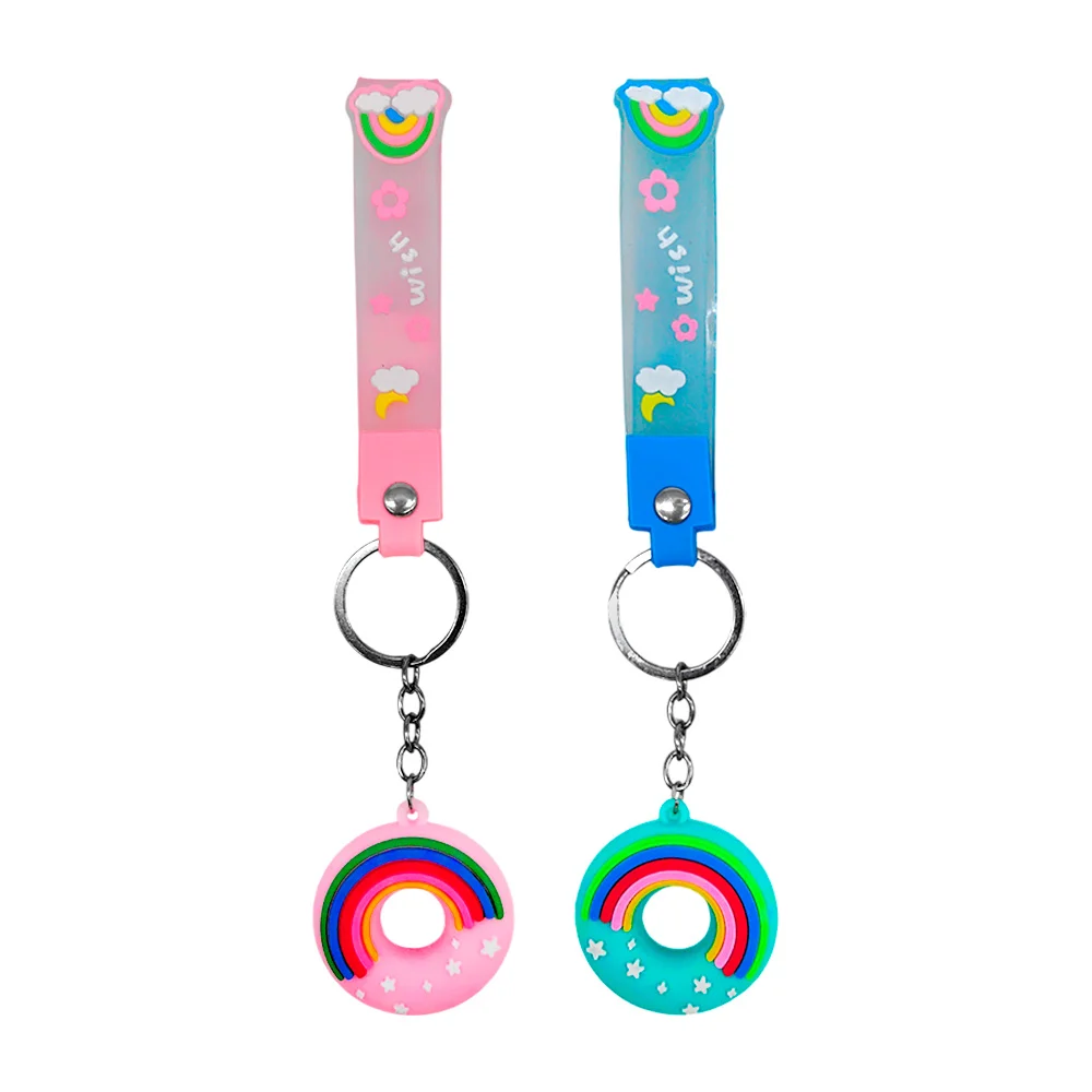 1pza Llavero en forma de dona con arcoíris y estrellas + banda con fr…