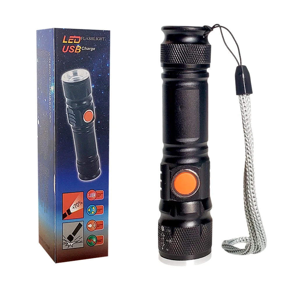 1pza Linterna de mano, cilíndrica, recargable de luz blanca, con 3 mo…