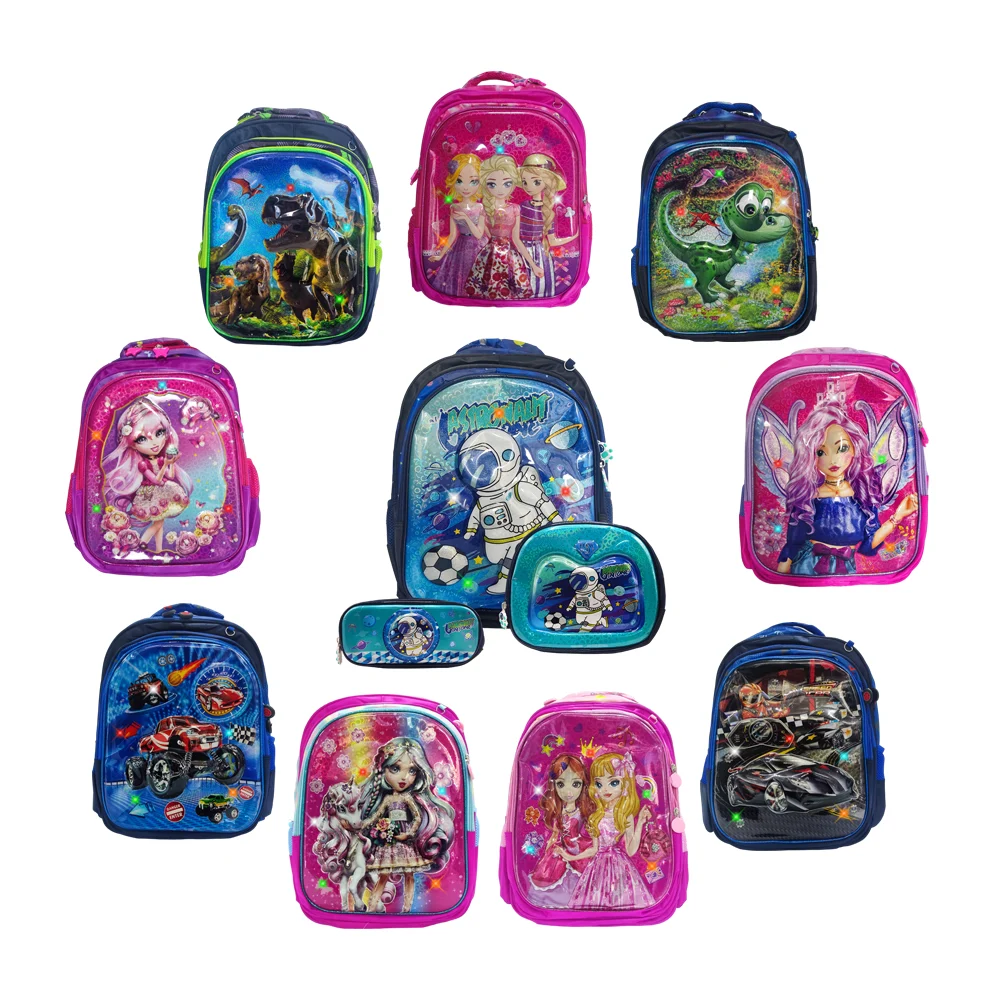 Mochila escolar infantil de 3 compartimentos con luces, diseño de rel…