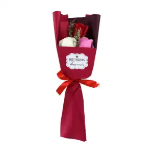 1pza Mini ramo con 2 o 3 rosas artificiales de colores + listón moño …