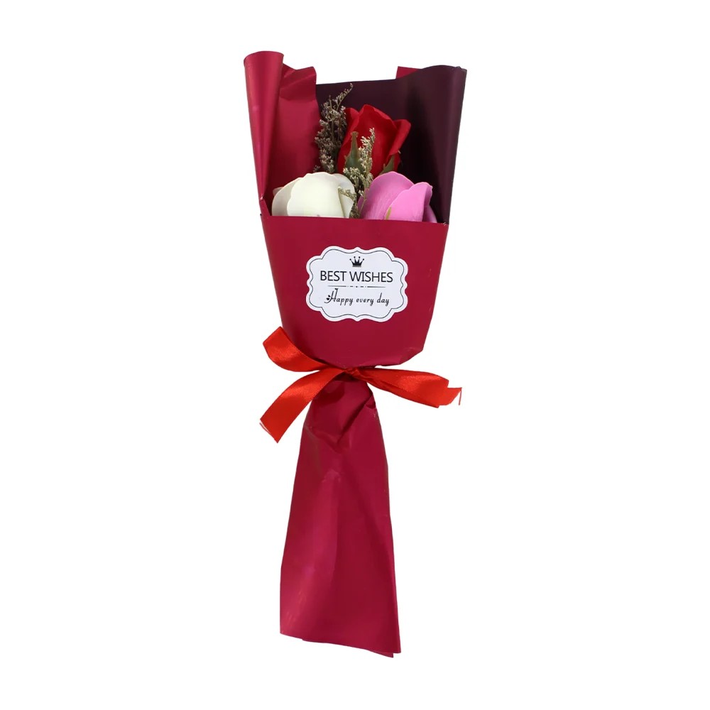 1pza Mini ramo con 2 o 3 rosas artificiales de colores + listón moño …