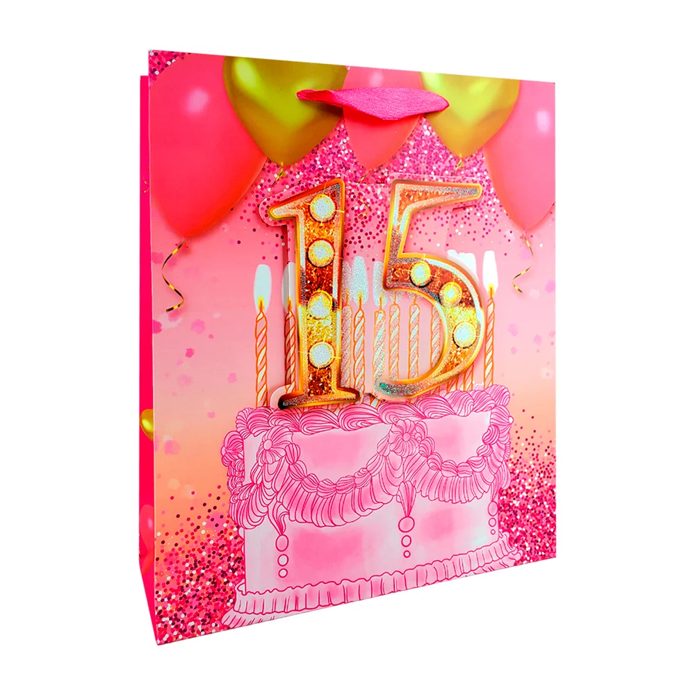 1pza bolsa de regalo 32x26x10cm temática mis xv 15 años con detalles …