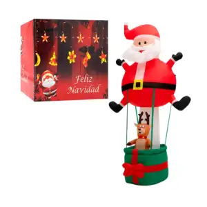 Inflable navideño en forma de globo aerostático con diseño de santa c…