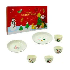 Set 2 platos y 4 tazones bowls de cerámica con estampado navideño / m…