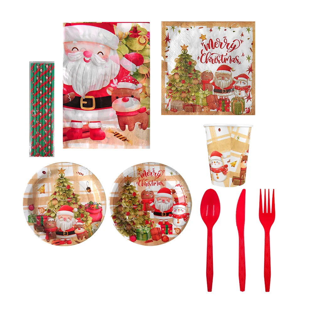 Kit de desechables para fiesta navideña con 8 platos grandes + 8 plat…