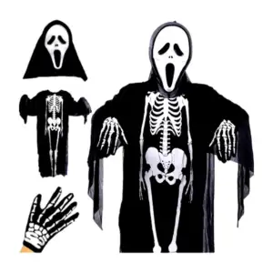 Paquete con disfraz de ghostface para halloween con túnica, guantes y…